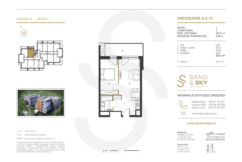 Apartament wakacyjny 39,57 m², piętro 1, oferta nr A/2/15