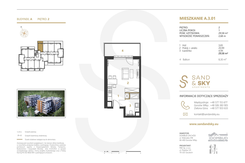 Apartament wakacyjny 29,58 m², piętro 2, oferta nr A/3/01