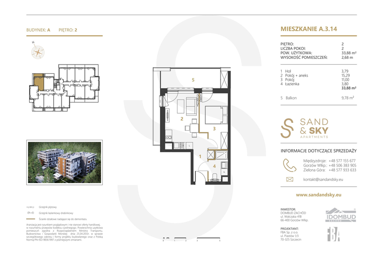 Apartament wakacyjny 33,88 m², piętro 2, oferta nr A/3/14