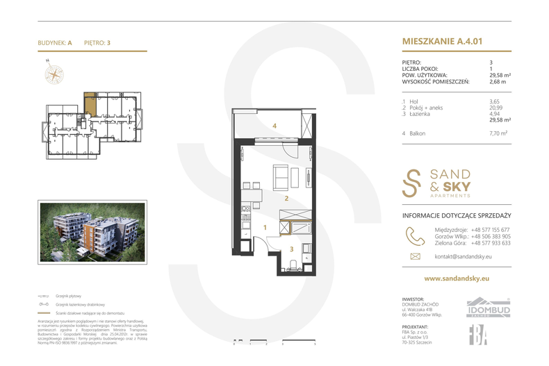 Apartament wakacyjny 29,58 m², piętro 3, oferta nr A/4/01