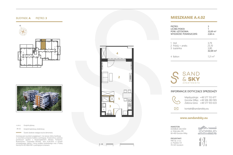 Apartament wakacyjny 32,69 m², piętro 3, oferta nr A/4/02