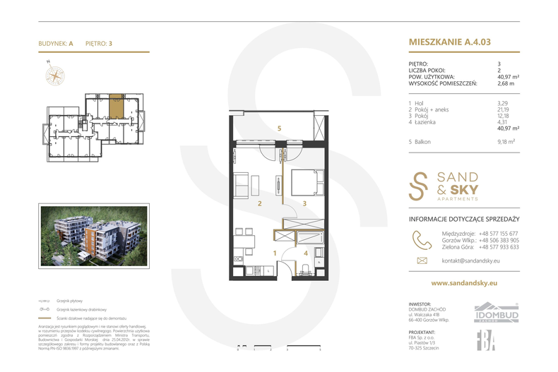 Apartament wakacyjny 40,97 m², piętro 3, oferta nr A/4/03