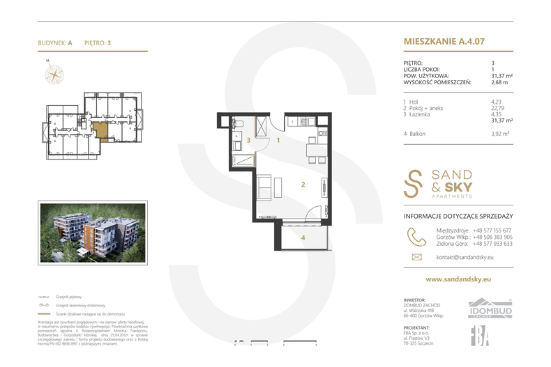 Apartament wakacyjny 31,37 m², piętro 3, oferta nr A/4/07