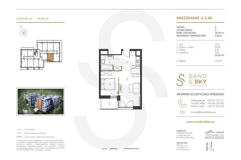 Apartament wakacyjny 35,59 m², piętro 4, oferta nr A/5/06