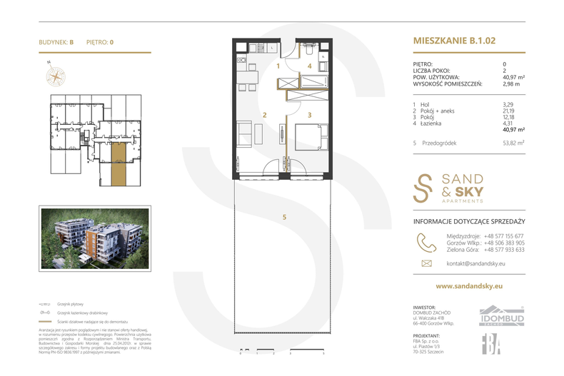 Apartament wakacyjny 40,97 m², parter, oferta nr B/1/02