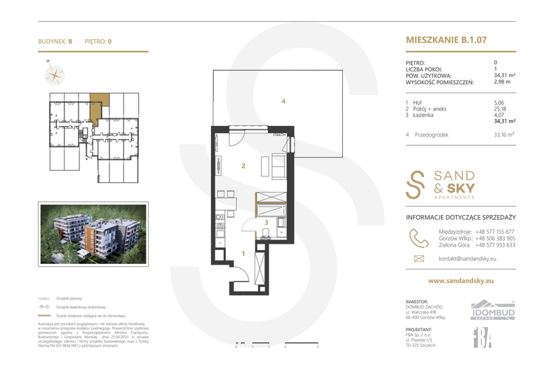 Apartament wakacyjny 34,31 m², parter, oferta nr B/1/07