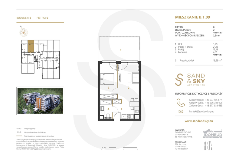 Apartament wakacyjny 40,97 m², parter, oferta nr B/1/09