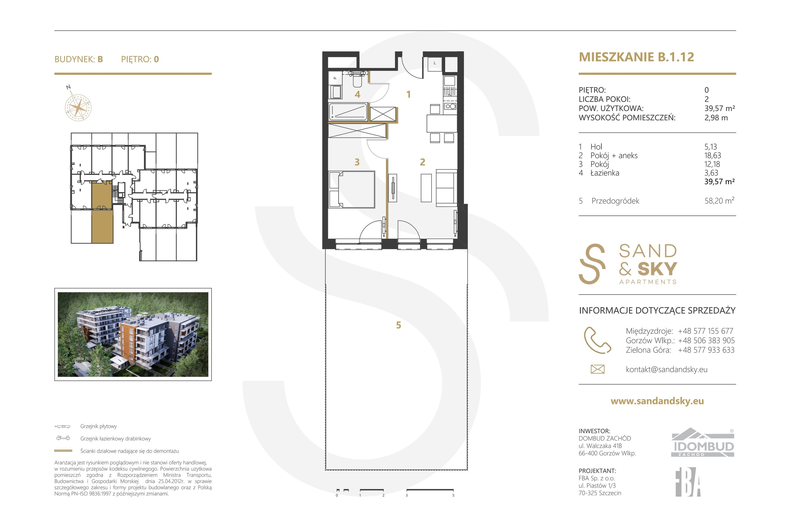 Apartament wakacyjny 39,57 m², parter, oferta nr B/1/12