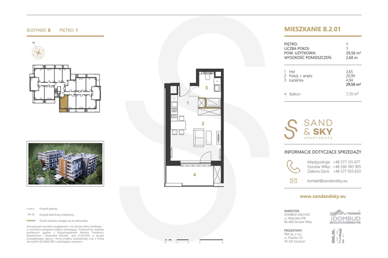 Apartament wakacyjny 29,58 m², piętro 1, oferta nr B/2/01