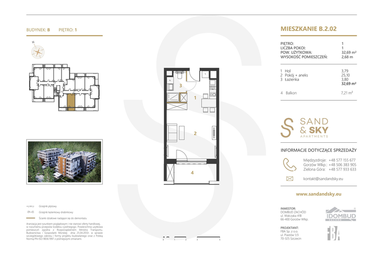 Apartament wakacyjny 32,69 m², piętro 1, oferta nr B/2/02