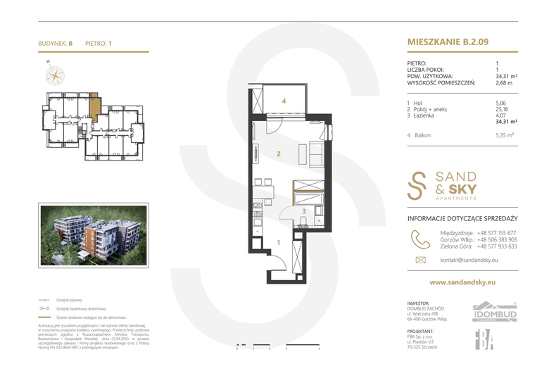 Apartament wakacyjny 34,31 m², piętro 1, oferta nr B/2/09