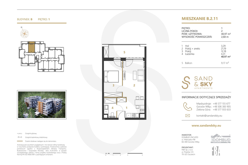 Apartament wakacyjny 40,97 m², piętro 1, oferta nr B/2/11