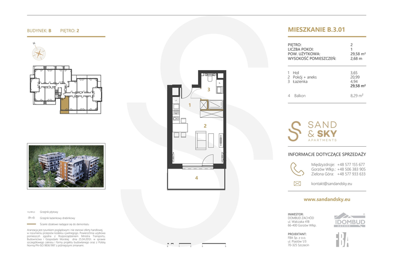 Apartament wakacyjny 29,58 m², piętro 2, oferta nr B/3/01