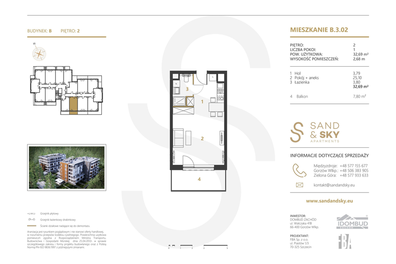 Apartament wakacyjny 32,69 m², piętro 2, oferta nr B/3/02