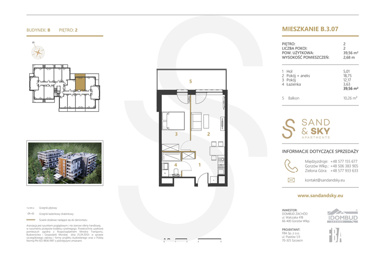 Apartament wakacyjny 39,56 m², piętro 2, oferta nr B/3/07