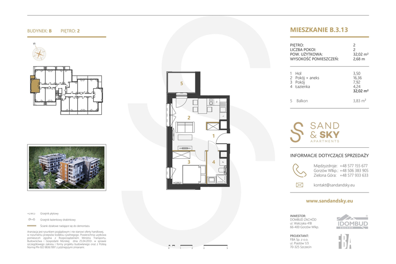 Apartament wakacyjny 32,02 m², piętro 2, oferta nr B/3/13