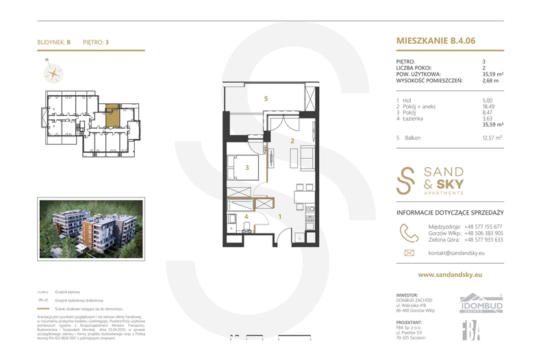 Apartament wakacyjny 35,59 m², piętro 3, oferta nr B/4/06