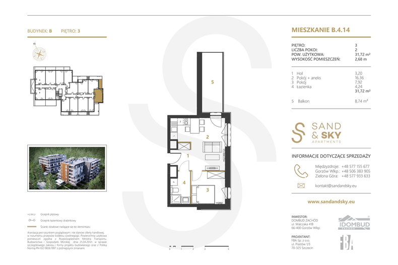 Apartament wakacyjny 31,72 m², piętro 3, oferta nr B/4/14