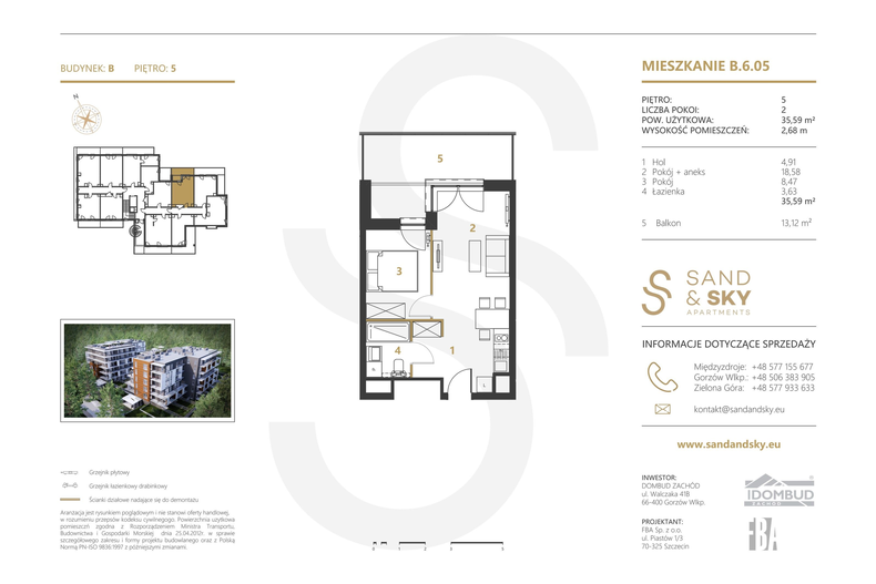 Apartament wakacyjny 35,59 m², piętro 5, oferta nr B/6/05