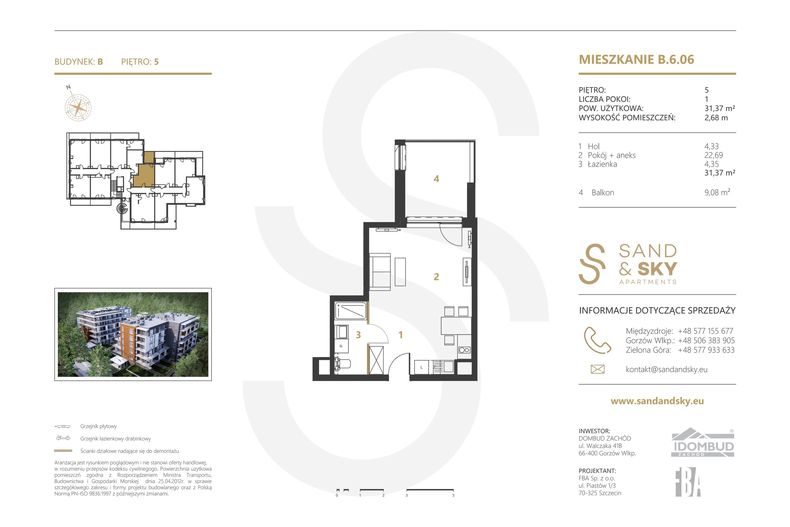 Apartament wakacyjny 31,37 m², piętro 5, oferta nr B/6/06