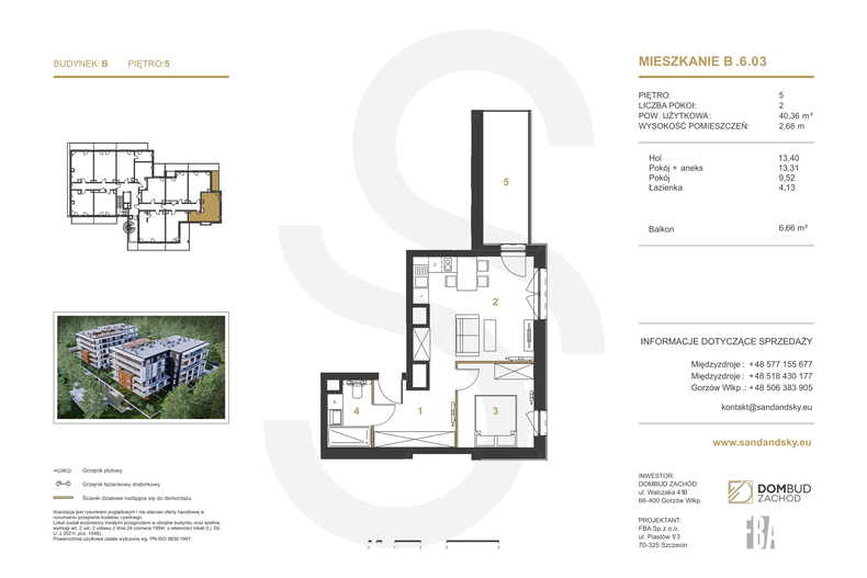 Apartament wakacyjny 39,74 m², piętro 5, oferta nr B/6/03