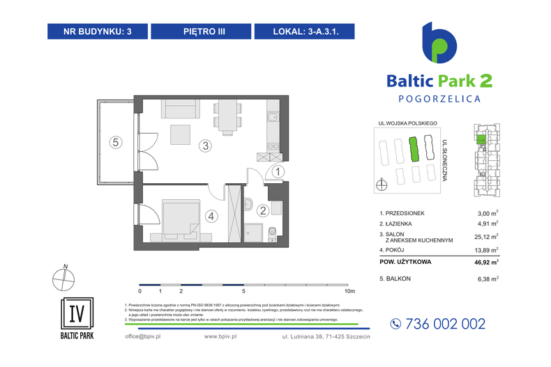 Apartament wakacyjny 46,92 m², piętro 3, oferta nr 3-A.3.1