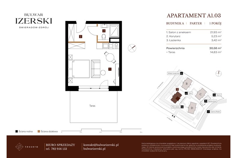 Apartament wakacyjny 30,58 m², parter, oferta nr A1.03