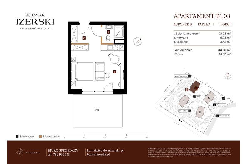 Apartament wakacyjny 30,58 m², parter, oferta nr B1.03