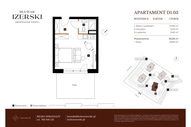 Apartament wakacyjny 30,58 m², parter, oferta nr D1.03