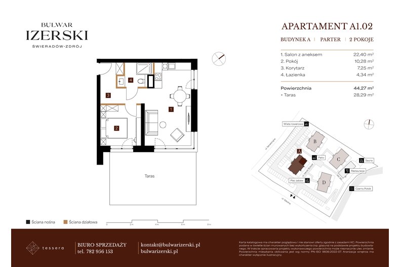 Apartament wakacyjny 44,27 m², parter, oferta nr A1.02