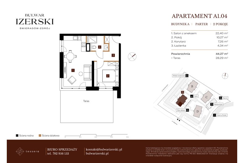 Apartament wakacyjny 44,27 m², parter, oferta nr A1.04