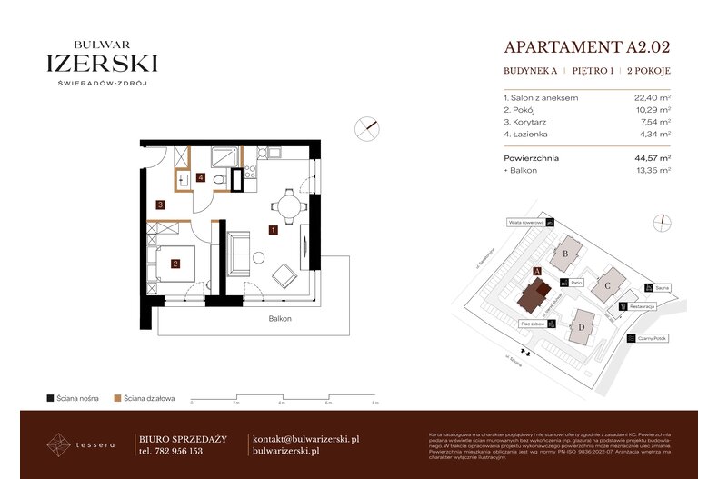 Apartament wakacyjny 44,57 m², piętro 1, oferta nr A2.02