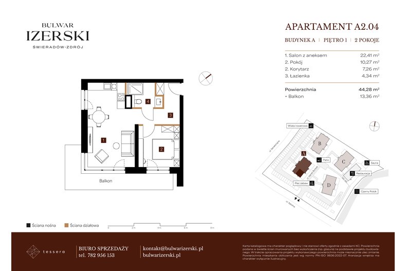 Apartament wakacyjny 44,28 m², piętro 1, oferta nr A2.04