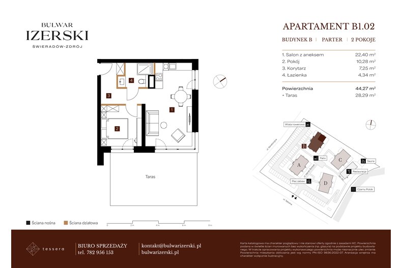 Apartament wakacyjny 44,27 m², parter, oferta nr B1.02