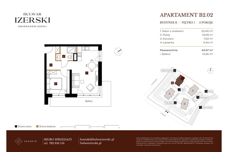 Apartament wakacyjny 44,57 m², piętro 1, oferta nr B2.02
