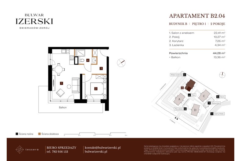 Apartament wakacyjny 44,28 m², piętro 1, oferta nr B2.04