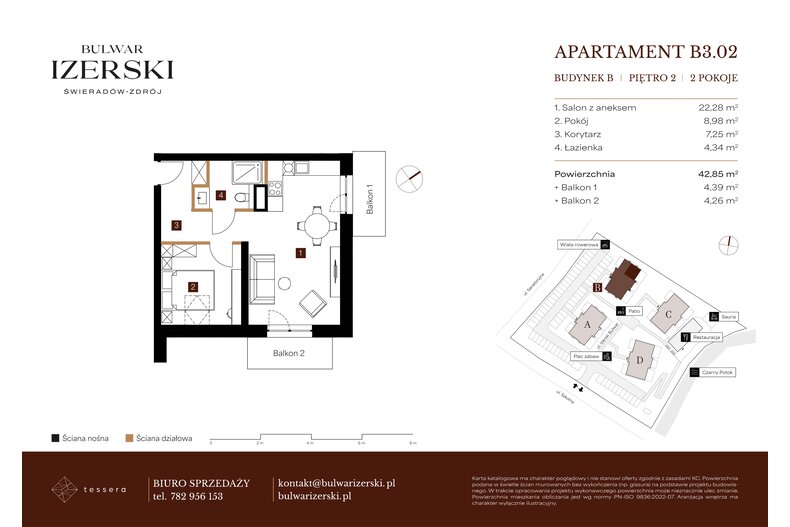 Apartament wakacyjny 42,85 m², piętro 2, oferta nr B3.02