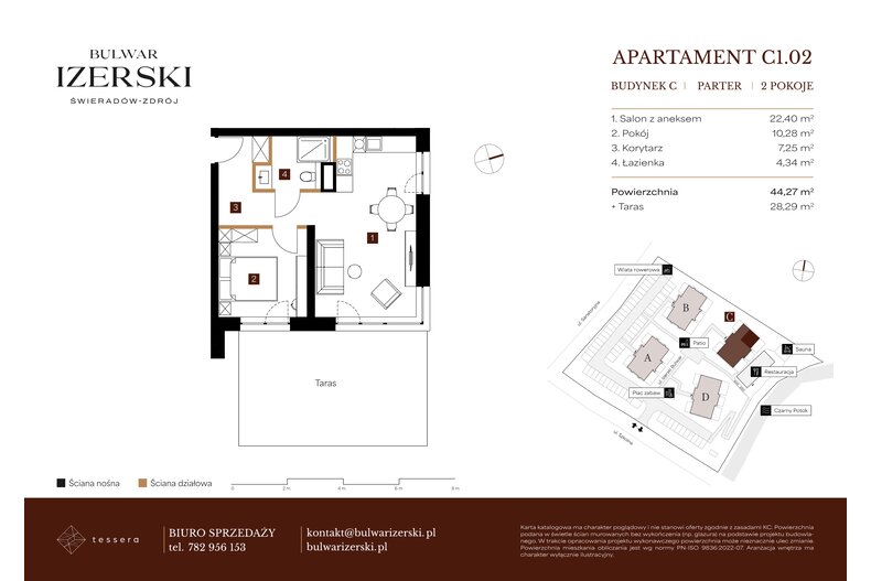 Apartament wakacyjny 44,27 m², parter, oferta nr C1.02