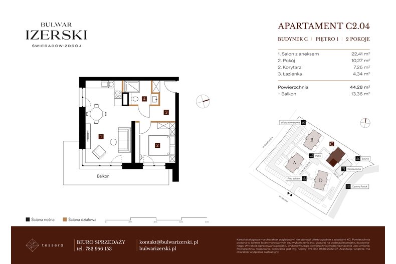 Apartament wakacyjny 44,28 m², piętro 1, oferta nr C2.04