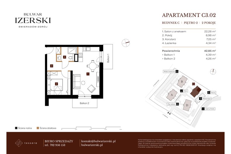 Apartament wakacyjny 42,85 m², piętro 2, oferta nr C3.02