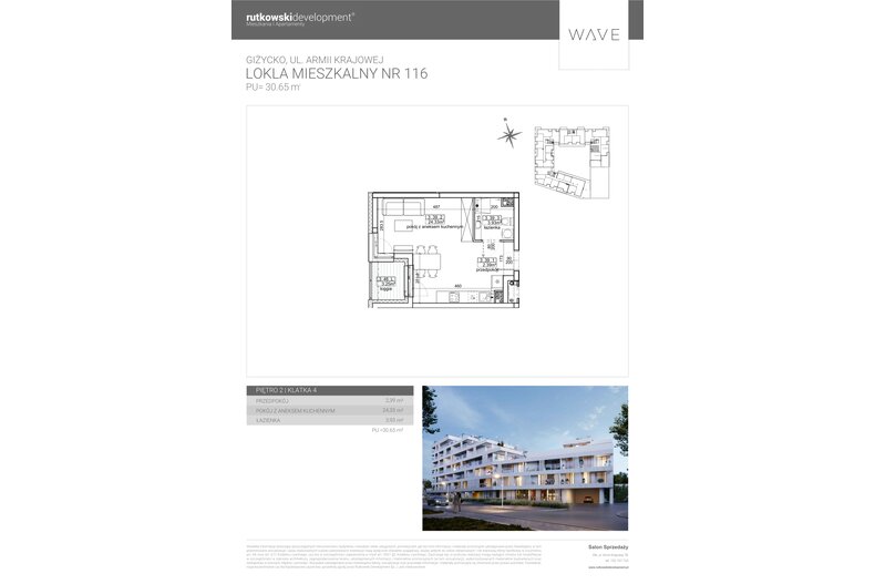 Apartament wakacyjny 30,65 m², piętro 2, oferta nr M116