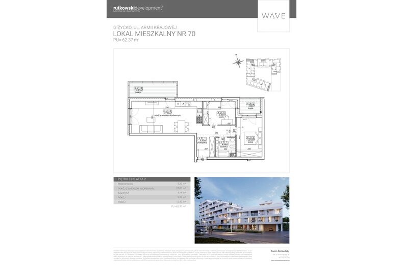 Apartament wakacyjny 62,37 m², piętro 3, oferta nr M70