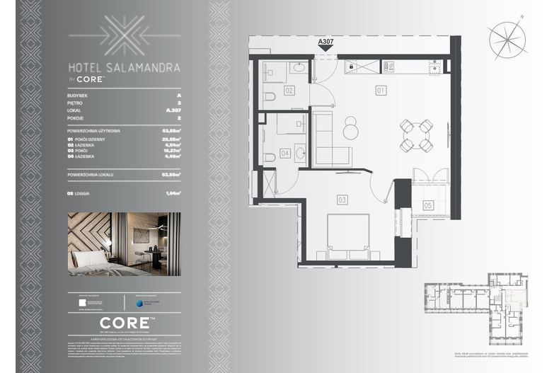 Apartament wakacyjny 53,85 m², piętro 3, oferta nr A307 - APARTAMENT 4-OSOBOWY