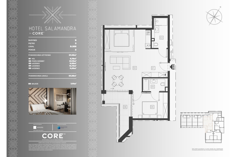 Apartament wakacyjny 67,38 m², piętro 3, oferta nr B305 - APARTAMENT 6-OSOBOWY