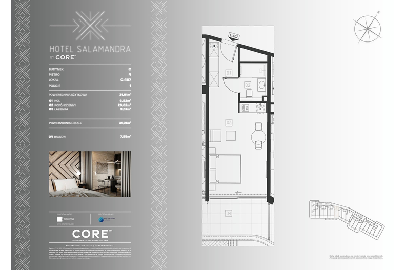 Apartament wakacyjny 31,01 m², piętro 4, oferta nr C407 - APARTAMENT 2-OSOBOWY