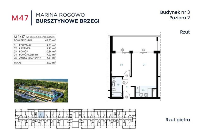 Apartament wakacyjny na sprzedaż 43,70 m², piętro 2, oferta nr 250/13467/OMS
