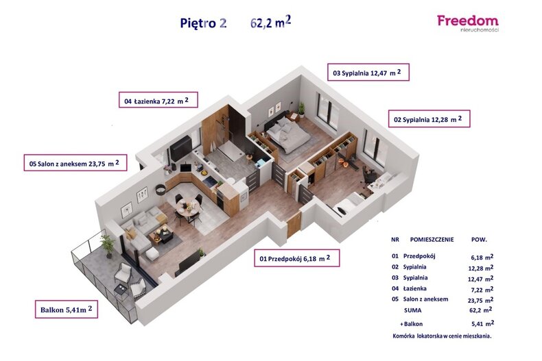 Apartament wakacyjny na sprzedaż 62,20 m², piętro 2, oferta nr 38306/3685/OMS