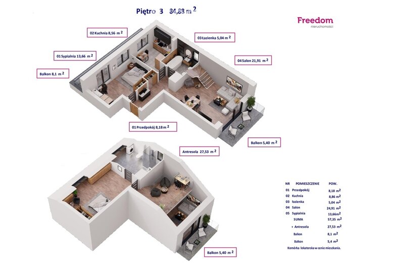 Apartament wakacyjny na sprzedaż 84,88 m², piętro 3, oferta nr 39392/3685/OMS